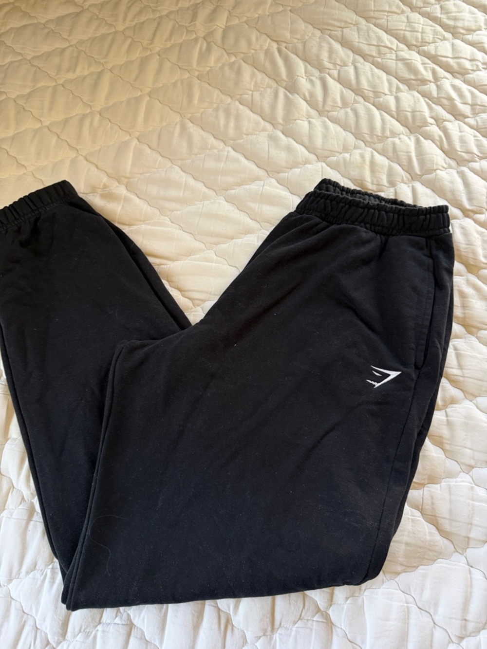 Gymshark Black Joggers with White Logo (Large TALL)